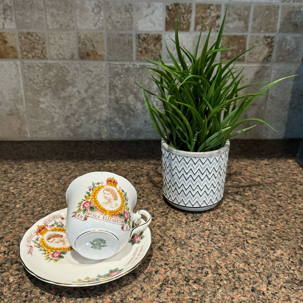 Tuscan Tea Cup and Saucer Queen Elizabeth II Coronation June 2nd 1953